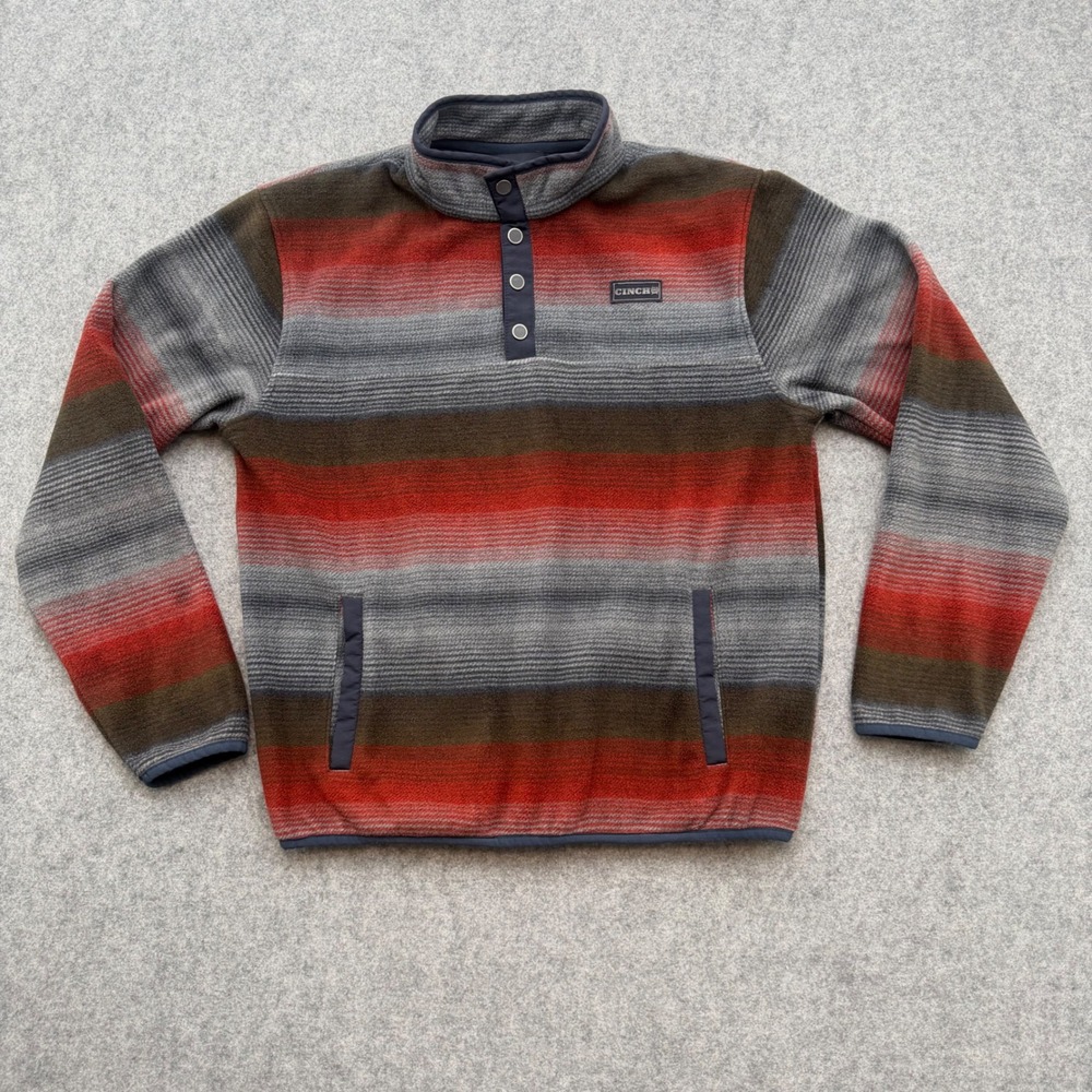 Cinch Mens XXL Red Grey Striped Fleece Snap Pullover Sweater MWK7590001